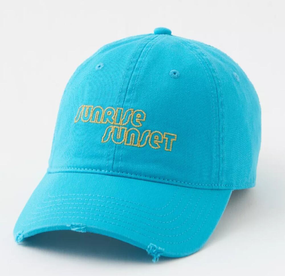 Aerie Graphic Baseball Hat Turquoise Blue Gold Sunrise Sunset 100% Cotton NWT
